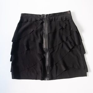 Robert Rodriguez Tiered Ruffle Raw Edge Zip Front Silk Skirt